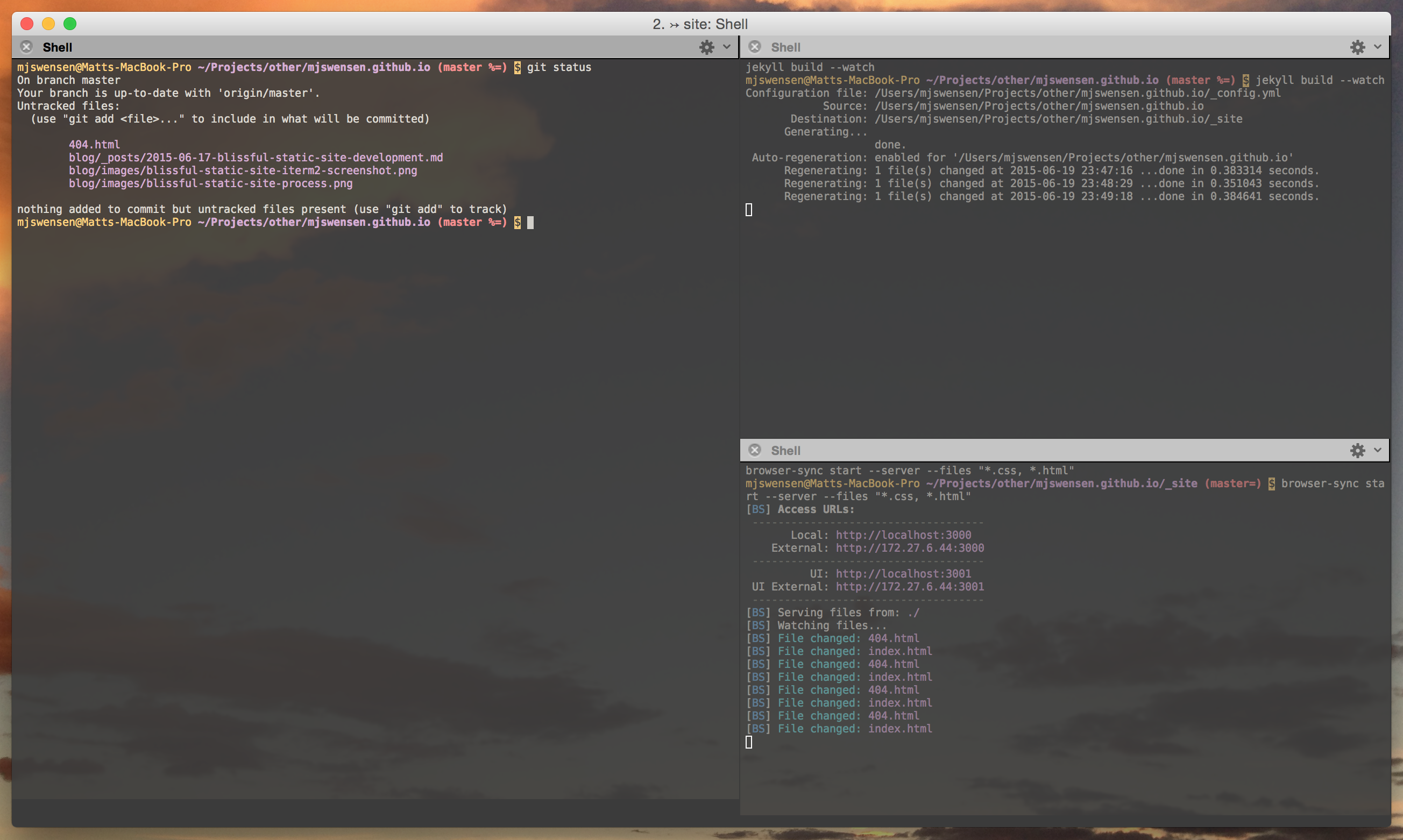 Screenshot of iTerm2 connected to tmux session