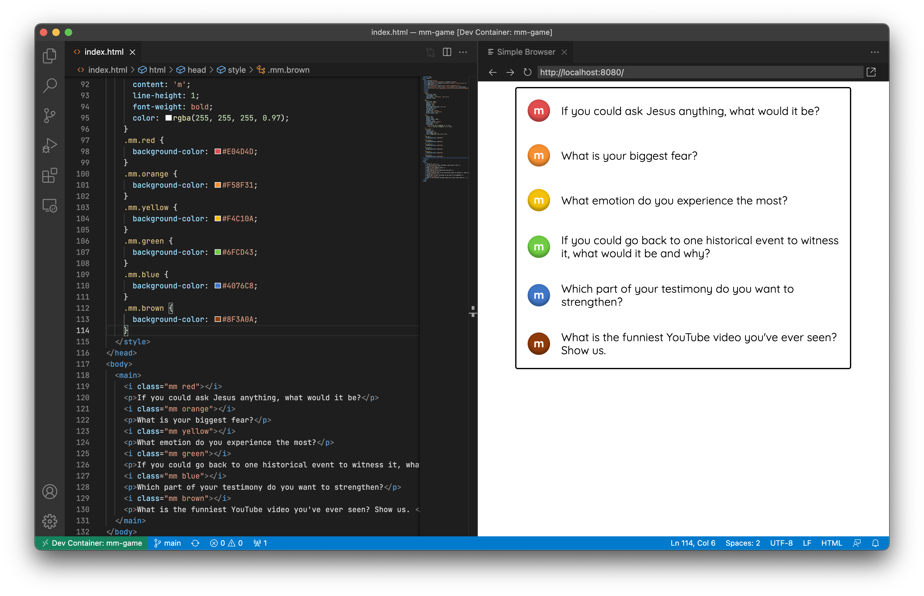 screenshot of code and browser side-by-side